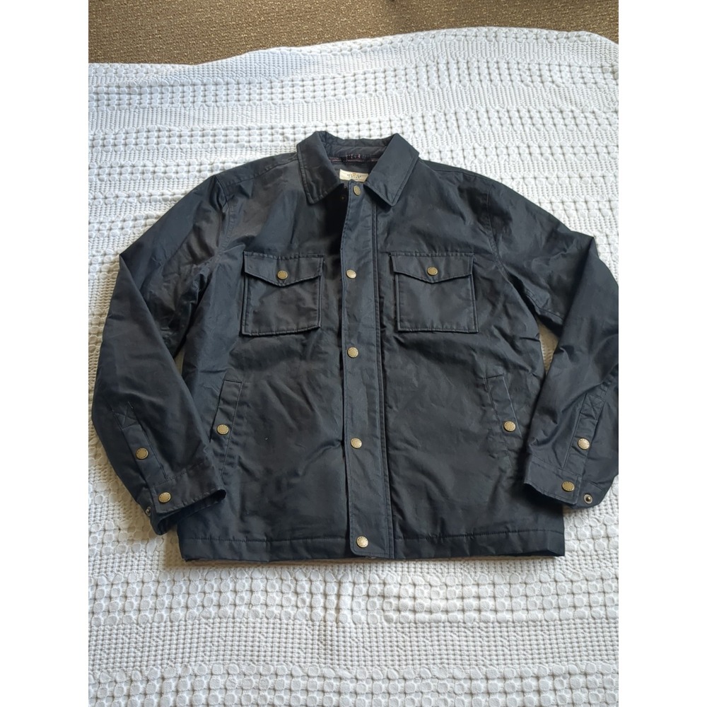 Marine Layer Otis Waxed‎ Trucker Jacket Flannel Lined Medium Black Snap Full Zip